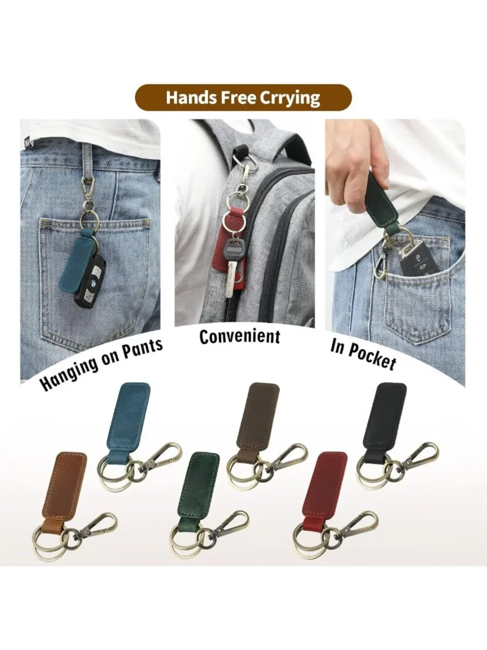 Genuine Leather Universal Key Fob Keychain Holder for Men & Women - Stylish